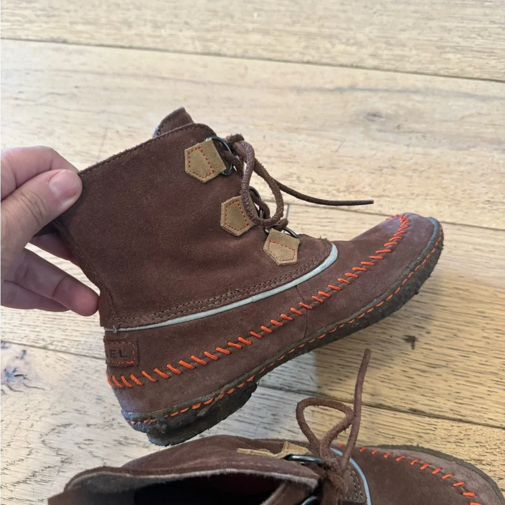 Sorel Joplin Rubber Bottoms Lace Up‎ Suede Leather Booties Girls Sz 5